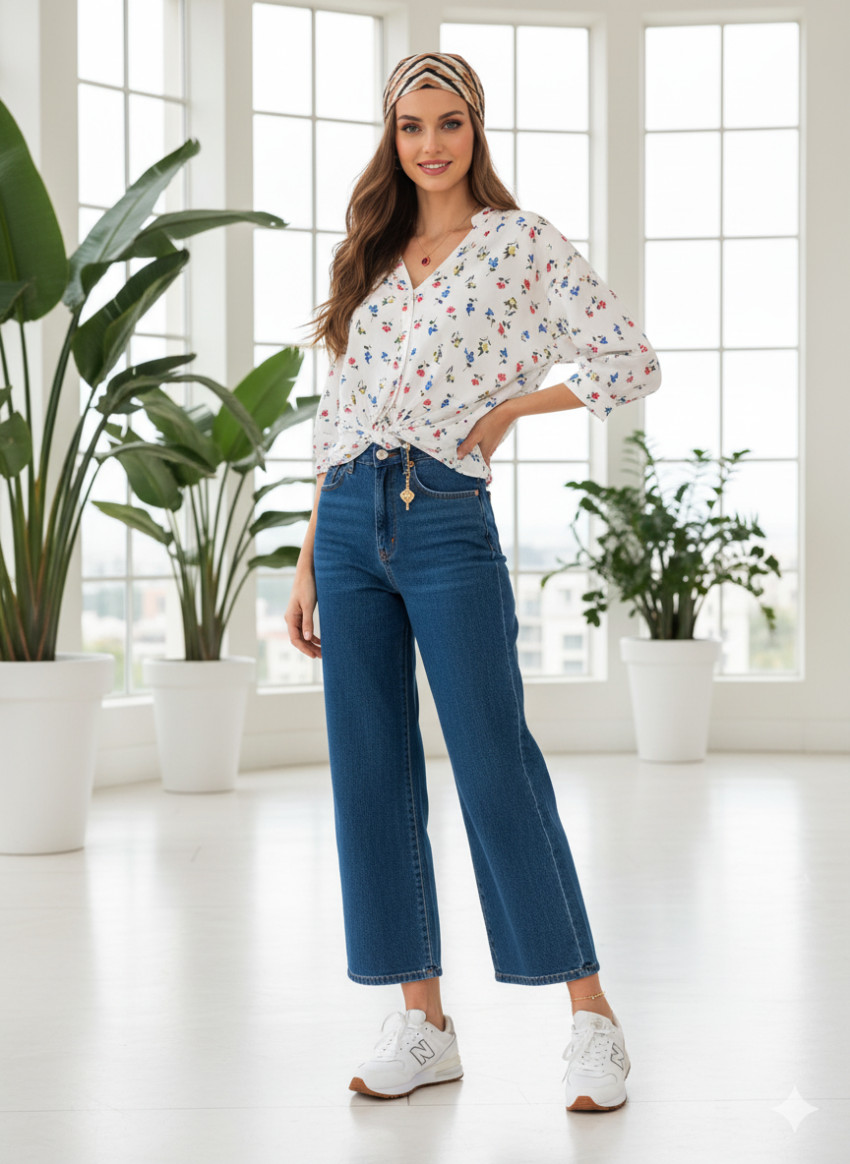 شومیز نخی گلدار جلو گره ای شومیز نخی گلدار جلو گره ای