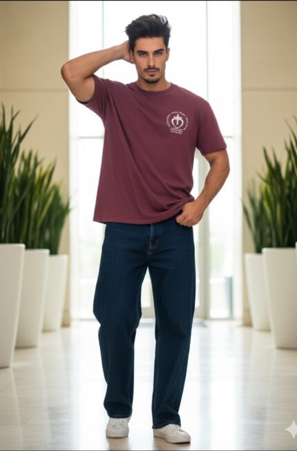 تیشرت مردانه زرشکی چاپ کوچک