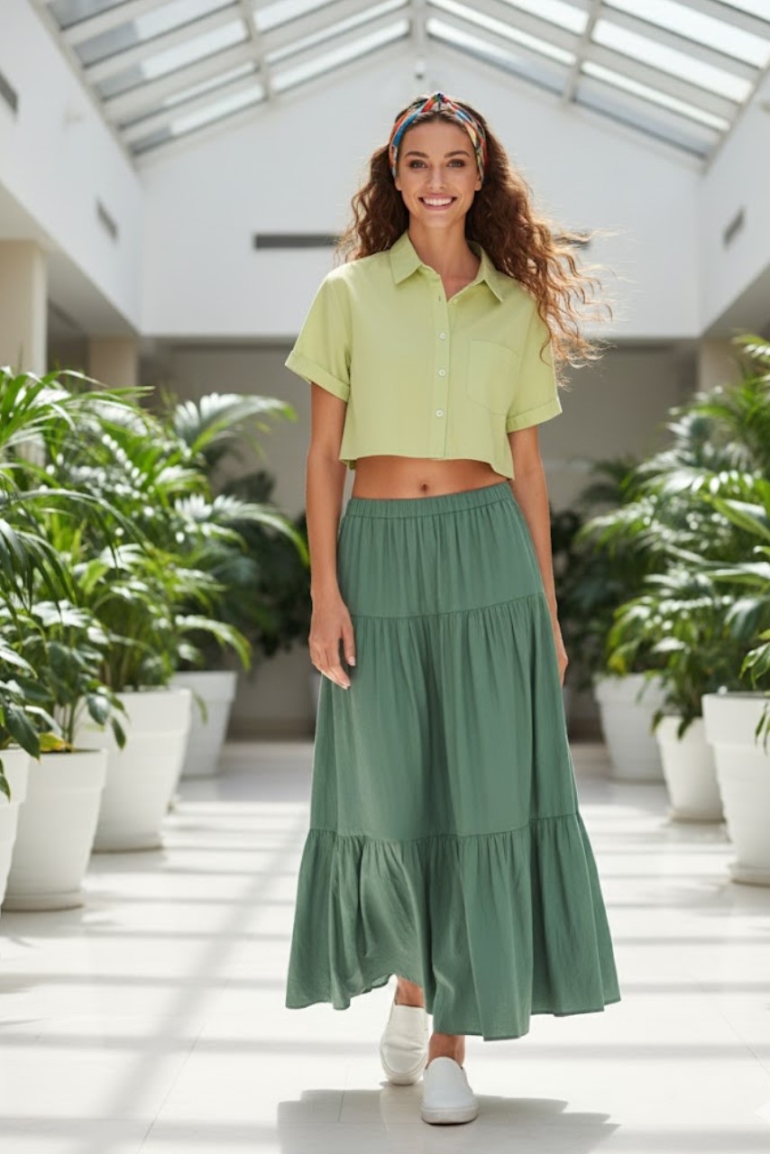 شومیز تمام نخ سبز آدامسی تک جیب - تصویر 1