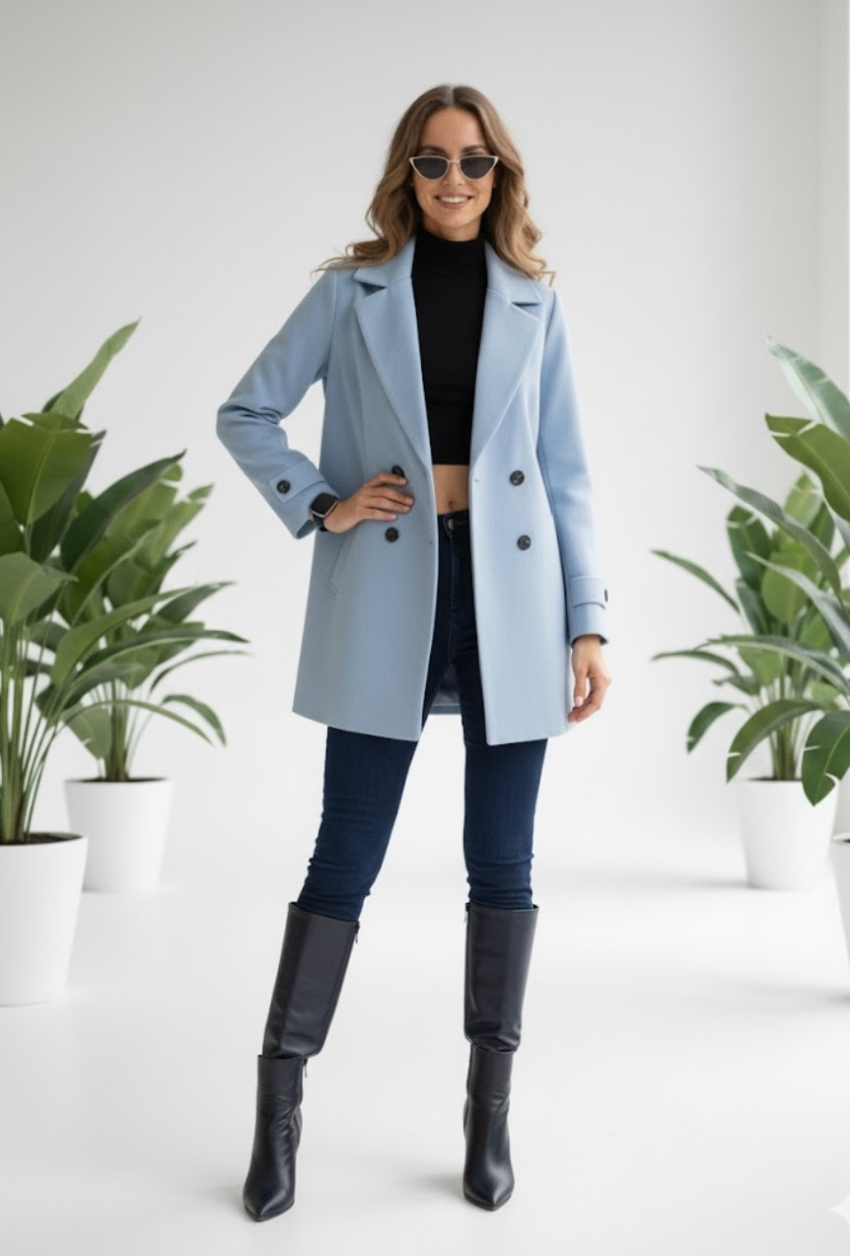 پالتو کوتاه آبی روشن پالتو کوتاه آبی روشن