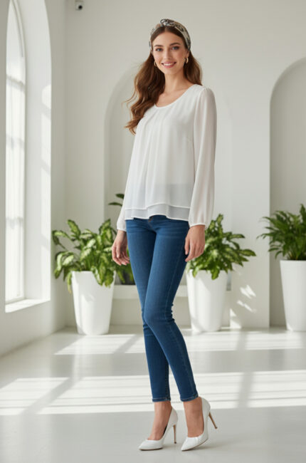 شومیز حریر دوبل آستردار جلو چین دار