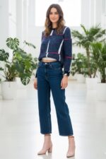 بافت فانتزی سرمه ای خط دار