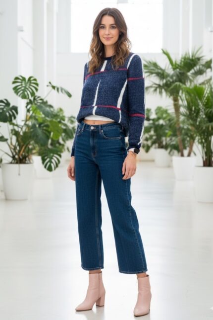 بافت فانتزی سرمه ای خط دار