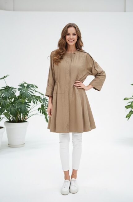 بارانی کتاه جلو زیپ دار ظریف کرم