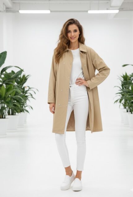 بارونی ظریف دکمه قابلمه ای دوبل کرم