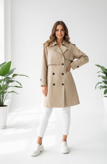 بارانی کتان باله نامتقارن کرم